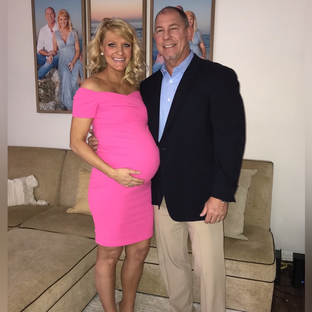 Pink Blush Off Shoulder Fitted Maternity Dress